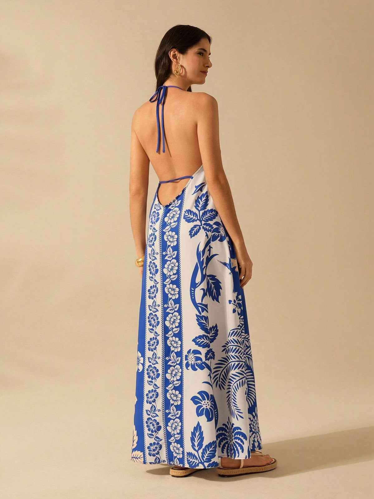 CAJUNI Vestido de Verão Casual para Praia, Estampa Tropical Boho de Flores e Árvore de Coco, Alças Finas com Cadarço, Mulheres