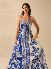 CAJUNI Vestido de Verão Casual para Praia, Estampa Tropical Boho de Flores e Árvore de Coco, Alças Finas com Cadarço, Mulheres