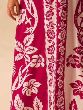 CAJUNI Vestido de Verão Casual para Praia, Estampa Tropical Boho de Flores e Árvore de Coco, Alças Finas com Cadarço, Mulheres