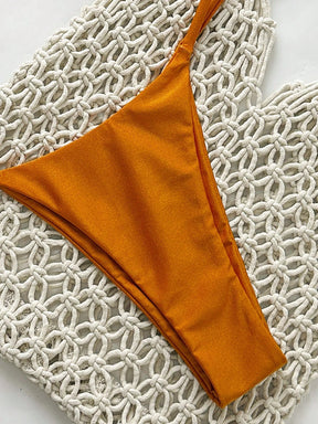 SHEIN Swim Conjunto de Maiô Bikini Feminino Strapless de Verão Solid Color com Amarração e Decoração Metálica, Sexy