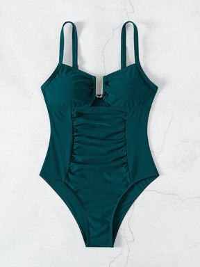 SHEIN Swim Maiô Feminino de Cor Sólida Com Decote em U e Recorte, Verão
