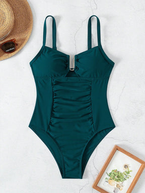 SHEIN Swim Maiô Feminino de Cor Sólida Com Decote em U e Recorte, Verão