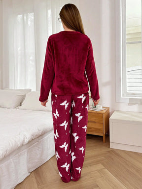 Dream Adore Conjunto de Pijama Manga Longa com Estampa de Borboleta em Flanela