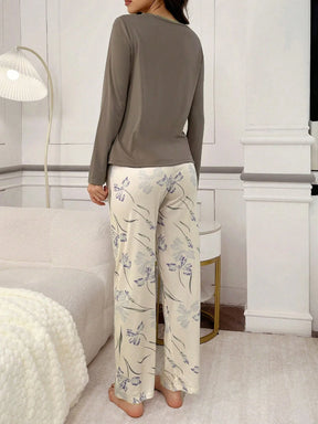 Conjunto de Pijama de Manga Longa com Estampa Floral