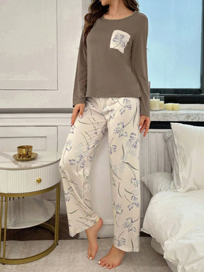 Conjunto de Pijama de Manga Longa com Estampa Floral