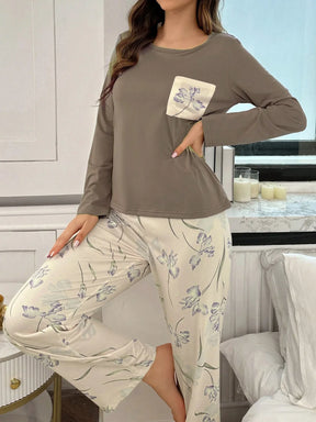 Conjunto de Pijama de Manga Longa com Estampa Floral