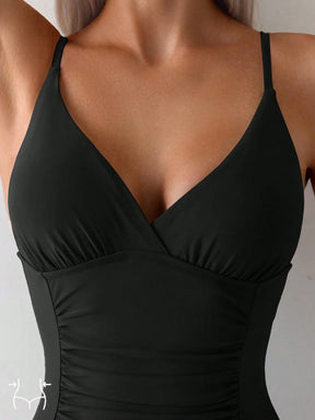 SHEIN Swim Maiô de uma peça para mulher com cor sólida e franzido, com alça de ombro ajustável, perfeito para praia e férias, verão na praia.