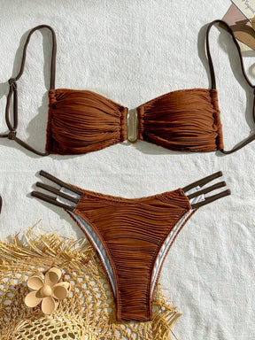 SHEIN Swim Conjunto de Maiô Bikini sexy feminino com recortes e drapeados em bloco de cores para praia de verão