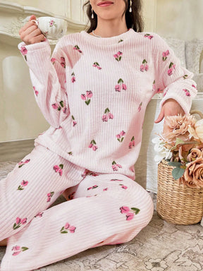 CottageSlumber Conjunto de Pijama Feminino de Moletom com Estampa Floral - Blusa e Calça