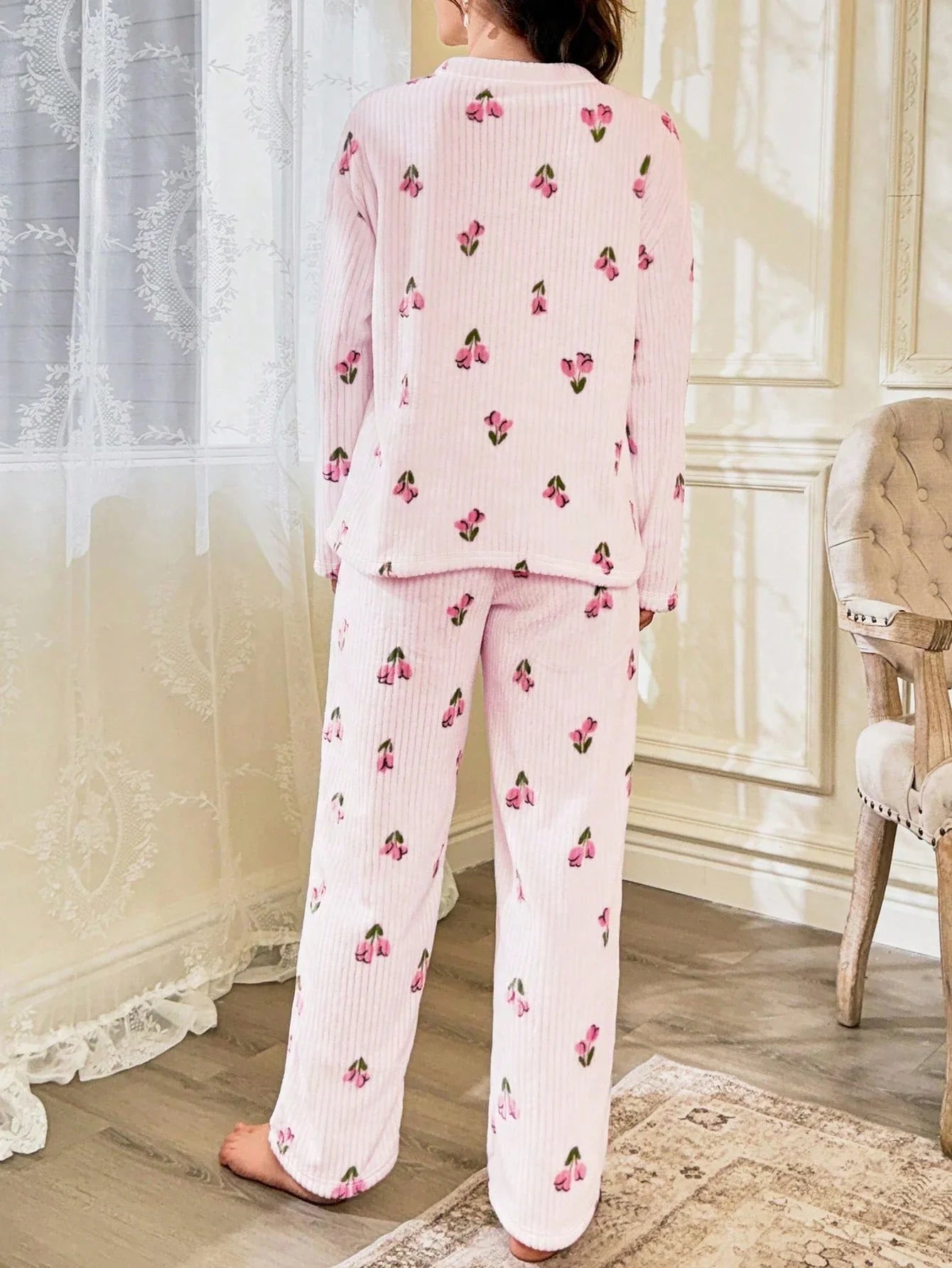 CottageSlumber Conjunto de Pijama Feminino de Moletom com Estampa Floral - Blusa e Calça