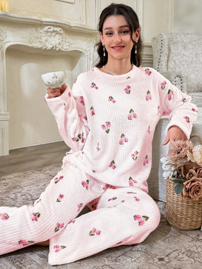 CottageSlumber Conjunto de Pijama Feminino de Moletom com Estampa Floral - Blusa e Calça