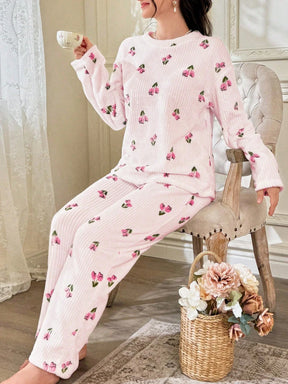 CottageSlumber Conjunto de Pijama Feminino de Moletom com Estampa Floral - Blusa e Calça