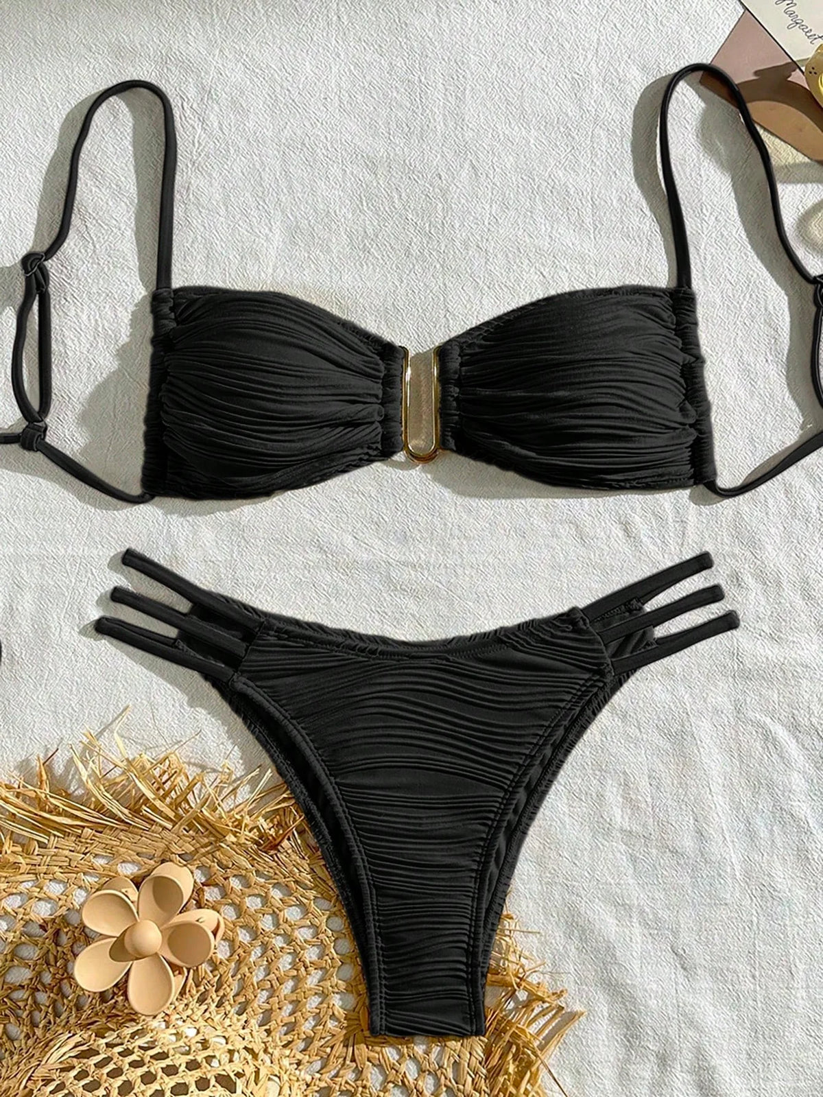 SHEIN Swim Conjunto de Maiô Bikini sexy feminino com recortes e drapeados em bloco de cores para praia de verão