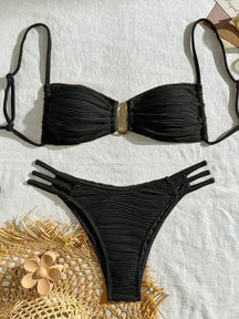 SHEIN Swim Conjunto de Maiô Bikini sexy feminino com recortes e drapeados em bloco de cores para praia de verão