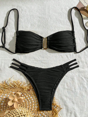 SHEIN Swim Conjunto de Maiô Bikini sexy feminino com recortes e drapeados em bloco de cores para praia de verão