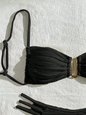 SHEIN Swim Conjunto de Maiô Bikini sexy feminino com recortes e drapeados em bloco de cores para praia de verão