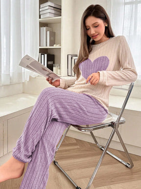 Dream Adore Conjunto de Pijama de Manga Longa com Decote Careca, Forrado Termicamente, com Bordado de Coração e Letra, Outono/Inverno