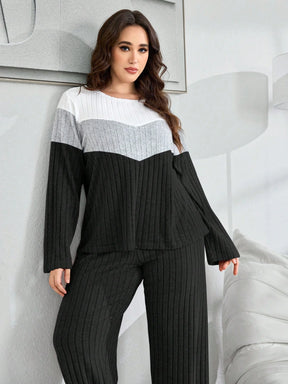SHEIN My Everyday Conjunto de Pijama Folgado Plus Size de Tecido de Malha Felpudo Retalho