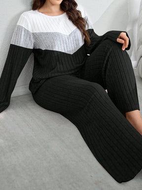 SHEIN My Everyday Conjunto de Pijama Folgado Plus Size de Tecido de Malha Felpudo Retalho