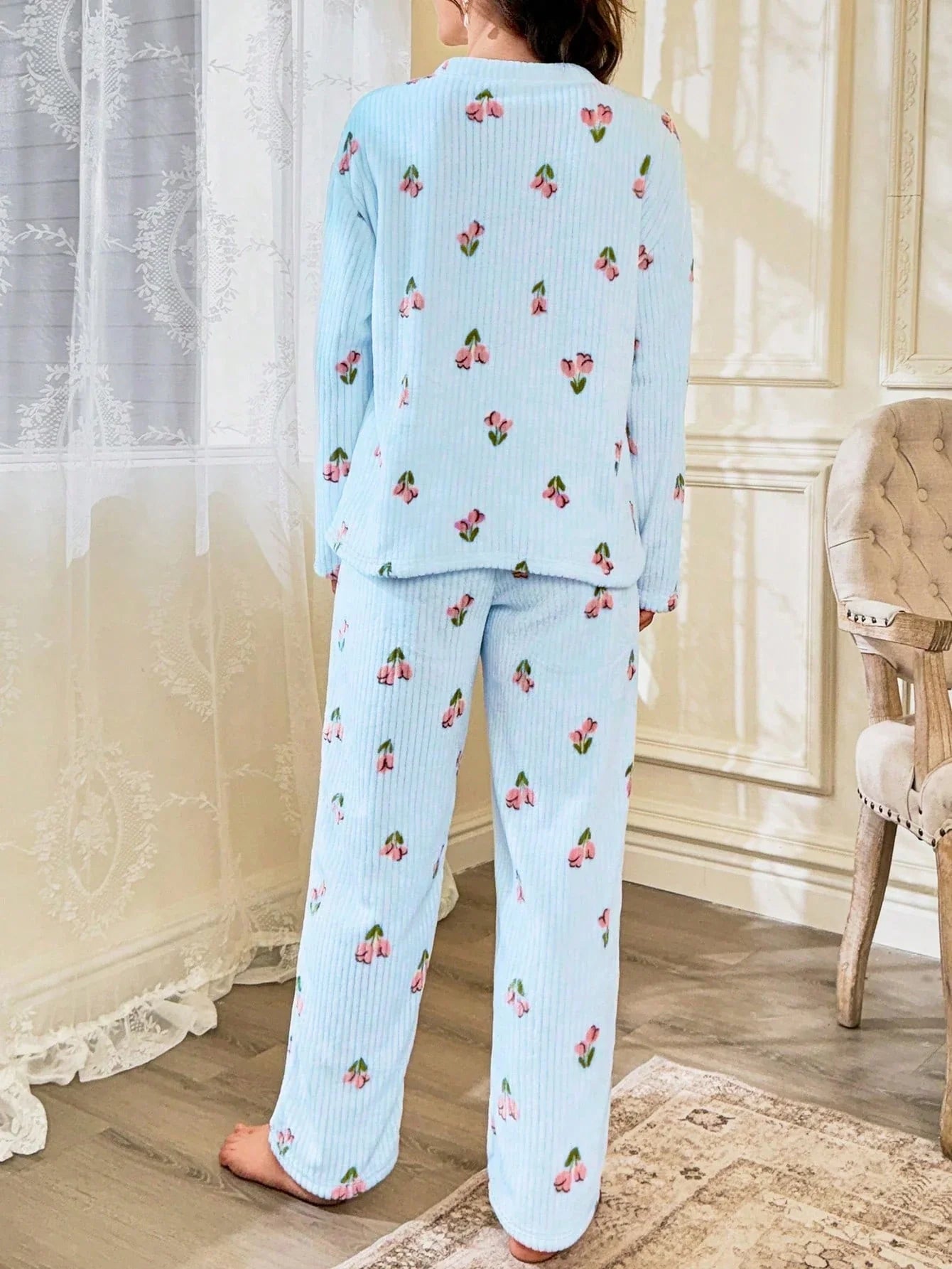 CottageSlumber Conjunto de Pijama Feminino de Moletom com Estampa Floral - Blusa e Calça