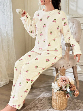 CottageSlumber Conjunto de Pijama Feminino de Moletom com Estampa Floral - Blusa e Calça