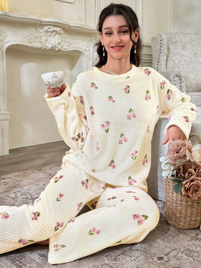 CottageSlumber Conjunto de Pijama Feminino de Moletom com Estampa Floral - Blusa e Calça