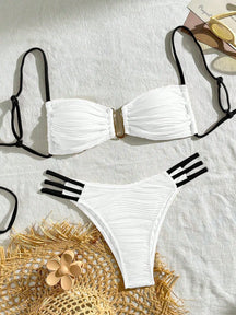 SHEIN Swim Conjunto de Maiô Bikini sexy feminino com recortes e drapeados em bloco de cores para praia de verão