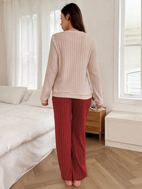 Dream Adore Conjunto de Pijama de Manga Longa com Decote Careca, Forrado Termicamente, com Bordado de Coração e Letra, Outono/Inverno