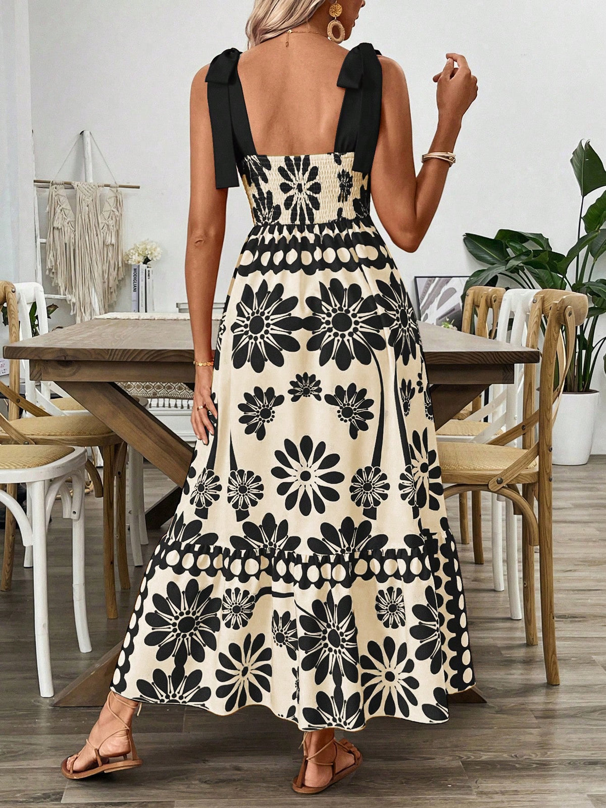 Breezaya Vestido Longo com Estampa Floral, Amarração no Ombro, Cintura com Alças, Vestido Casual de Férias, Roupas de Praia para Mulheres
