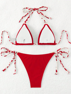 SHEIN Swim Conjunto de Maiô Bikini Estampado Aleatório, Decote em Halter, Costas Vazadas, Sensual, Praia de Verão