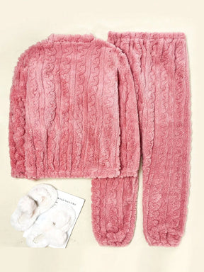 2 Peças/Conjunto Pijama de Fleece de Coral, Sleepwear de Inverno Quente e Confortável, Roupa de Estar Em Casa Macia e Felpuda, Conjunto de Duas Peças
