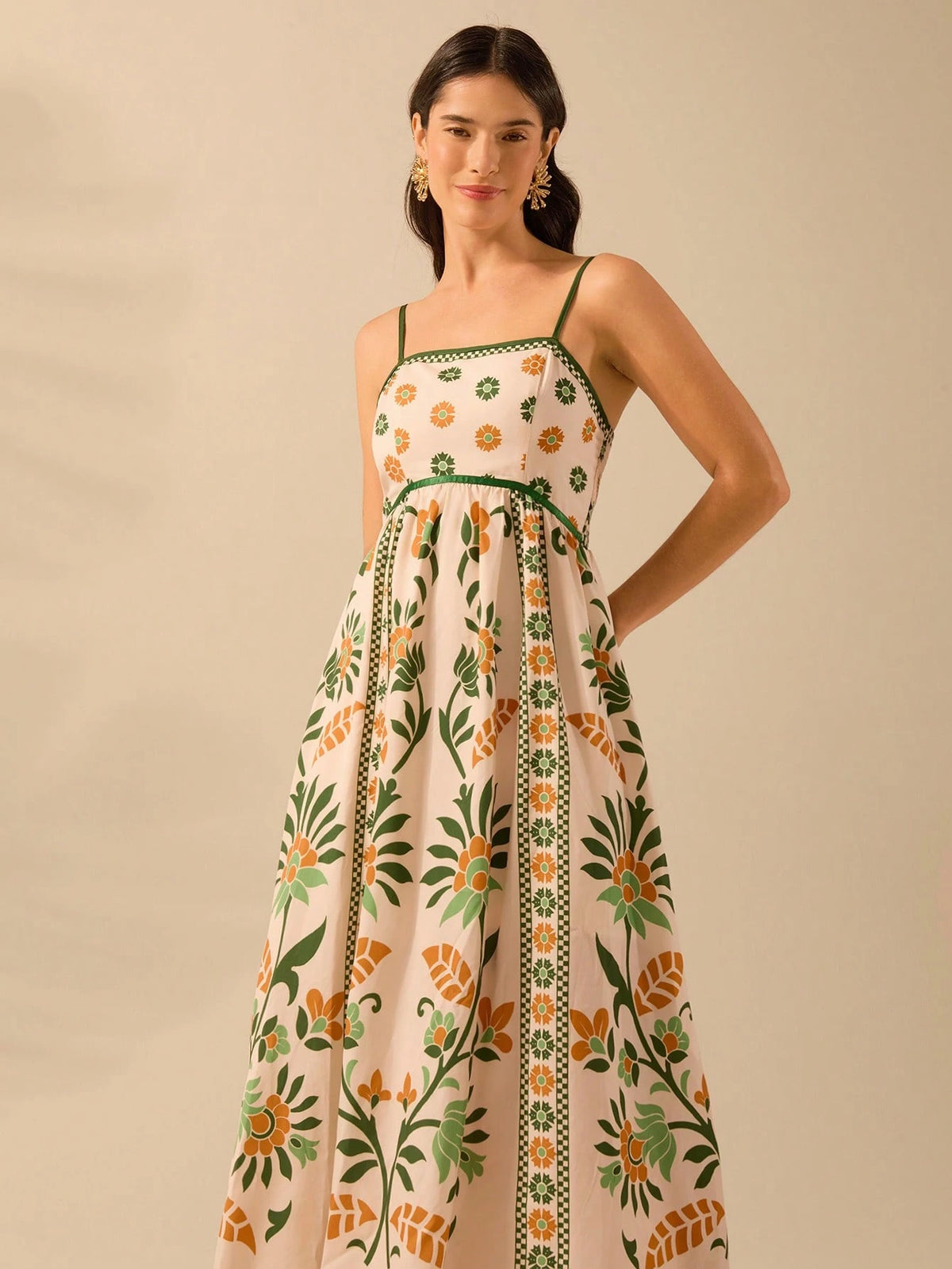 CAJUNI Vestido de Verão Casual Feminino com Estampa de Selenipédio e Azálea, de Tiras Finas e Costas Abertas, Elegante e Gracioso