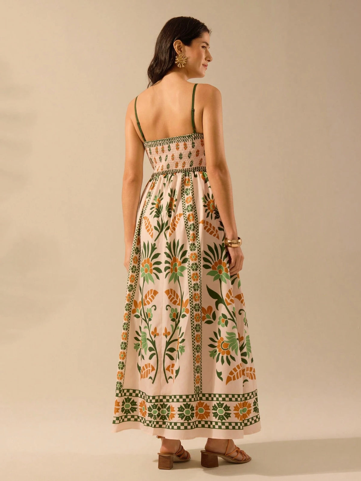 CAJUNI Vestido de Verão Casual Feminino com Estampa de Selenipédio e Azálea, de Tiras Finas e Costas Abertas, Elegante e Gracioso