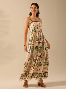 CAJUNI Vestido de Verão Casual Feminino com Estampa de Selenipédio e Azálea, de Tiras Finas e Costas Abertas, Elegante e Gracioso