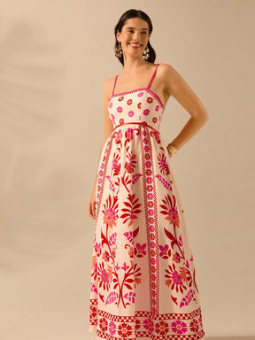 CAJUNI Vestido de Verão Casual Feminino com Estampa de Selenipédio e Azálea, de Tiras Finas e Costas Abertas, Elegante e Gracioso