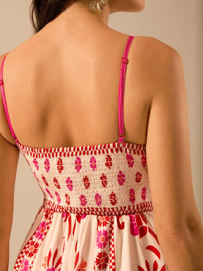 CAJUNI Vestido de Verão Casual Feminino com Estampa de Selenipédio e Azálea, de Tiras Finas e Costas Abertas, Elegante e Gracioso