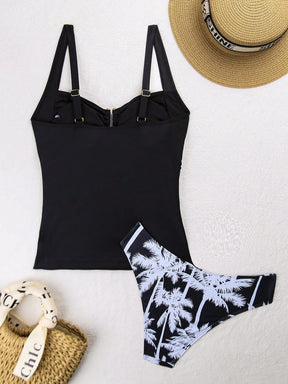 Swim Lushoire Conjuntos de Roupa de Praia Feminina, Colete, Camisole, Maiô Bikini, Elegante Estilo Retrô Férias 2 Peças, Decoração de Metal, Roupa de Praia de Verão