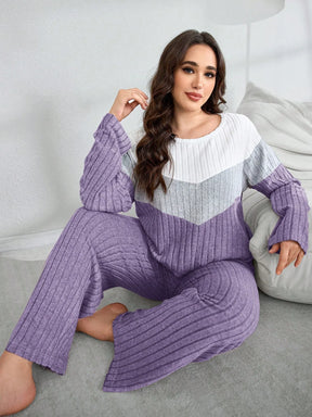 SHEIN My Everyday Conjunto de Pijama Folgado Plus Size de Tecido de Malha Felpudo Retalho