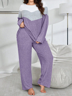 SHEIN My Everyday Conjunto de Pijama Folgado Plus Size de Tecido de Malha Felpudo Retalho