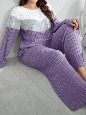 SHEIN My Everyday Conjunto de Pijama Folgado Plus Size de Tecido de Malha Felpudo Retalho