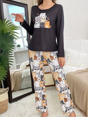 Conjunto de Pijama Feminino com Estampa Fofa de Gato