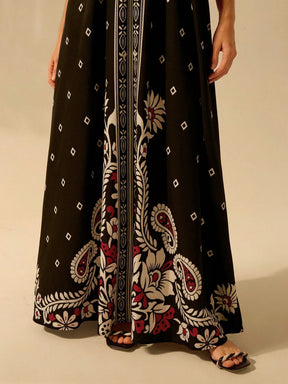 CAJUNI Vestido de Verão Casual para Praia, Estampa Tropical Boho de Flores e Árvore de Coco, Alças Finas com Cadarço, Mulheres