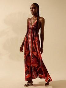 CAJUNI Vestido de Verão Casual para Praia, Estampa Tropical Boho de Flores e Árvore de Coco, Alças Finas com Cadarço, Mulheres