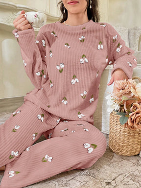 CottageSlumber Conjunto de Pijama Feminino de Moletom com Estampa Floral - Blusa e Calça