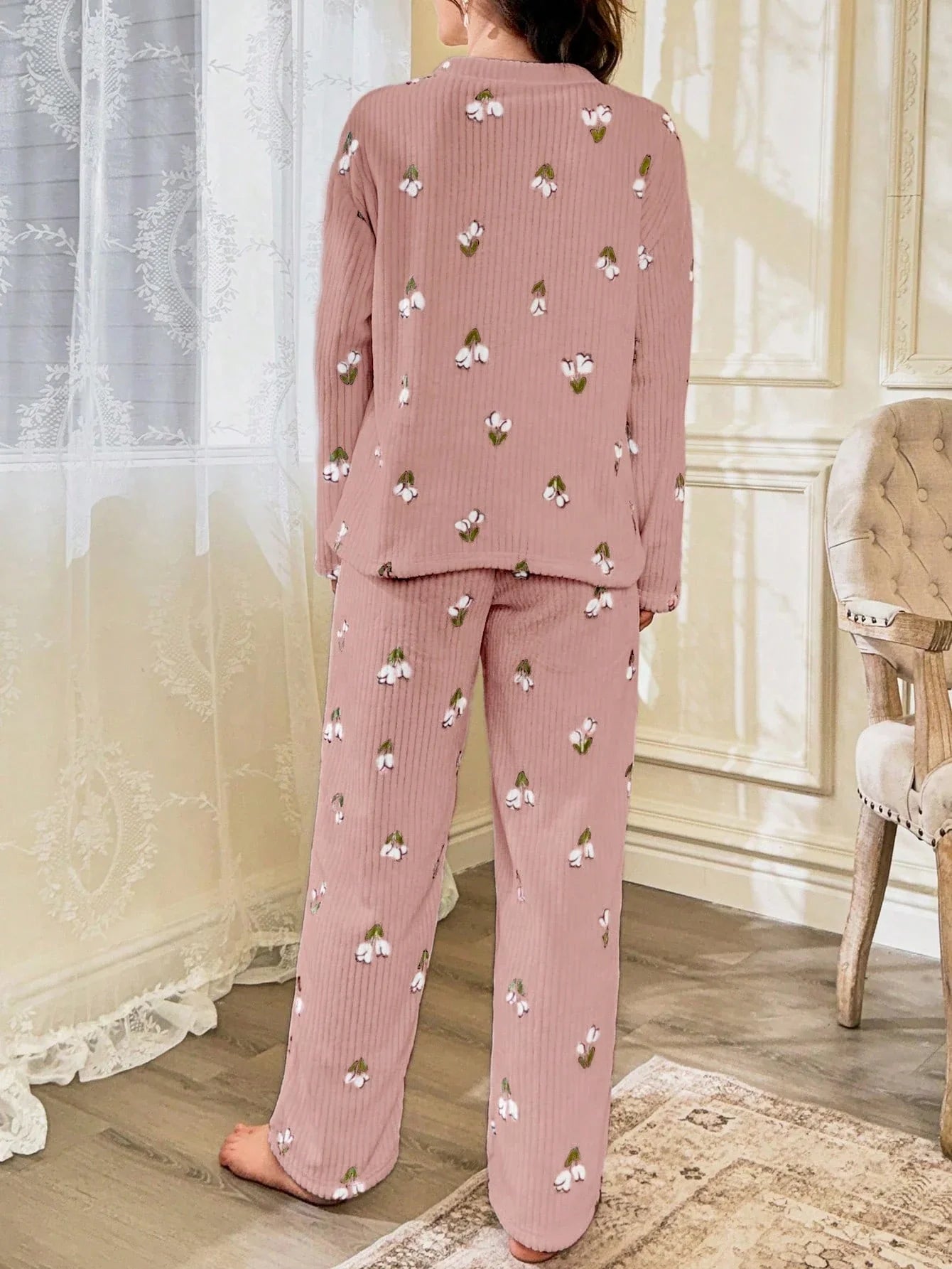 CottageSlumber Conjunto de Pijama Feminino de Moletom com Estampa Floral - Blusa e Calça