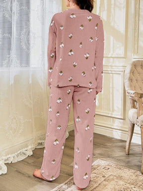 CottageSlumber Conjunto de Pijama Feminino de Moletom com Estampa Floral - Blusa e Calça