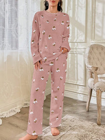 CottageSlumber Conjunto de Pijama Feminino de Moletom com Estampa Floral - Blusa e Calça