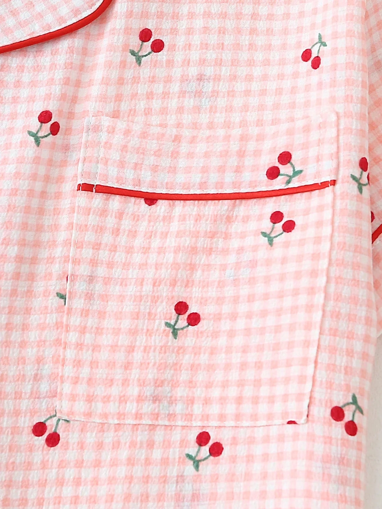 2 peças Conjunto de Pijama Feminino Estampa de Cereja Fofo, Top com Botões de Lapela e Manga Curta, e Shorts com Laço, Roupa de Dormir e Loungewear de Verão, Conjunto de Duas Peças