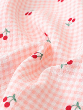 2 peças Conjunto de Pijama Feminino Estampa de Cereja Fofo, Top com Botões de Lapela e Manga Curta, e Shorts com Laço, Roupa de Dormir e Loungewear de Verão, Conjunto de Duas Peças