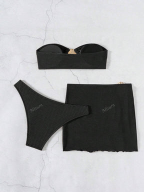 3 Peças Novo Conjunto de Maiô Bikini Fashion Sexy Cor Sólida em Marrom, Para Praia de Verão para Mulheres, Conjunto de Sutiã de Alça e Parte Inferior de Maiô Bikini